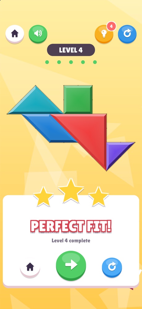 Perfect Fit win screen with three stars